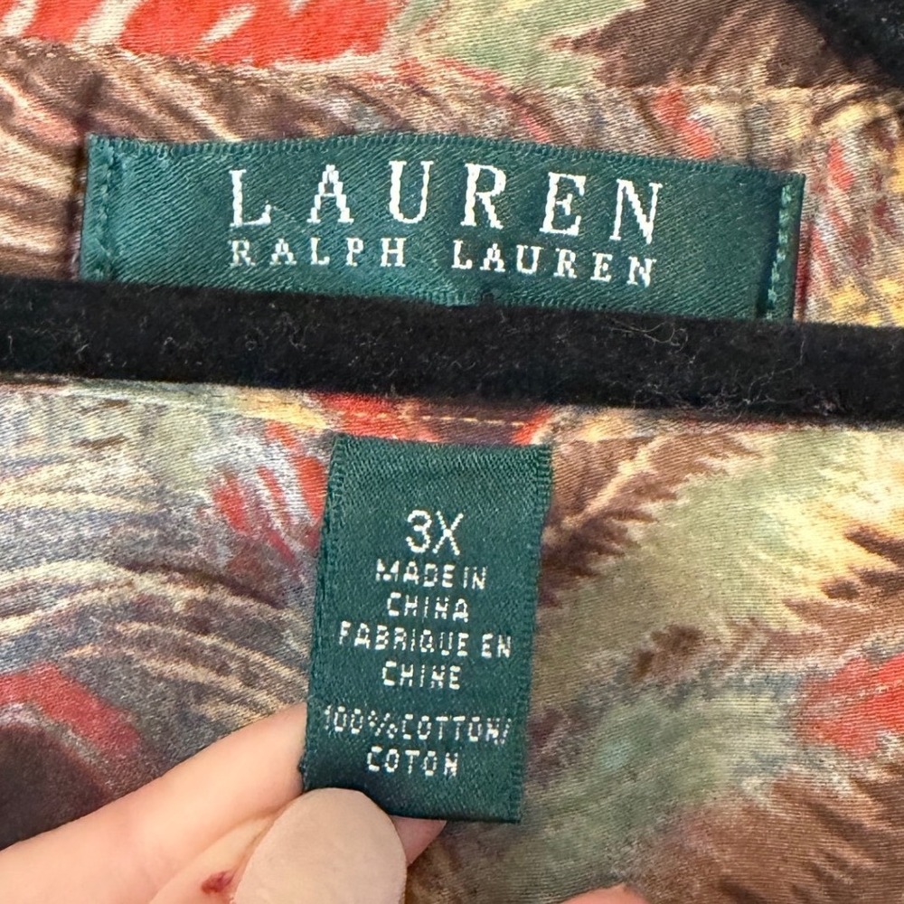 Ralph Lauren Peacock Feather Boho Button Down Shirt Cotton Blouse Plus Size 3X - Picture 3 of 6